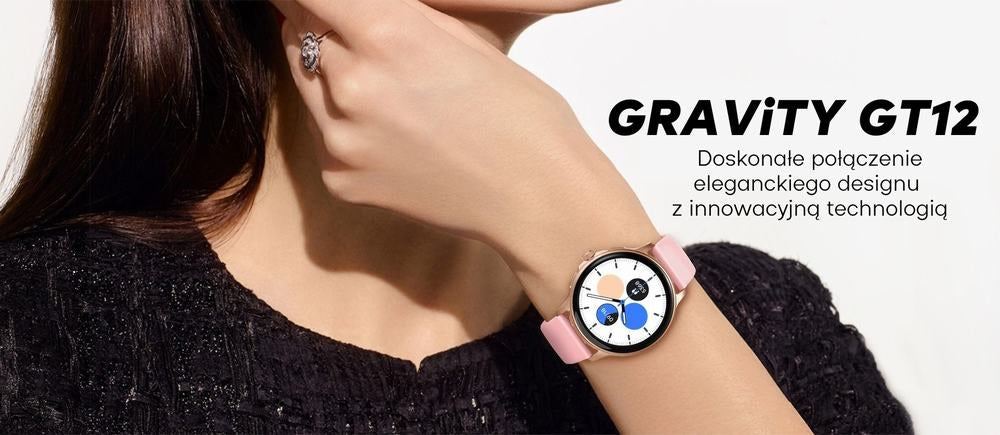 Smartwatch Damski GRAVITY GT12-2 Granatowy Pasek Silikonowy + Czarna Bransoleta