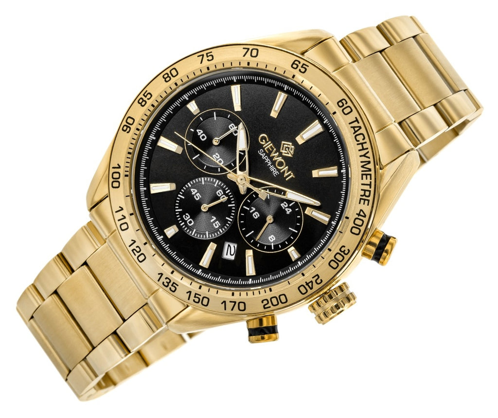 Zegarek Męski Giewont Chronograph Sapphire Złoto Czarny GW9580-B4