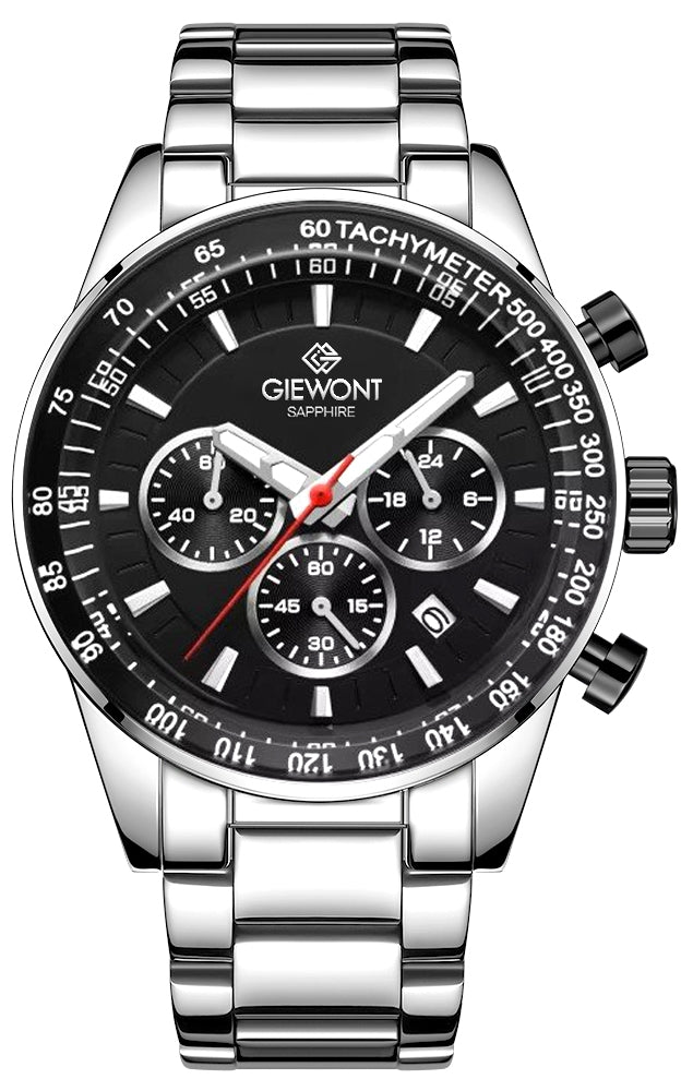 Zegarek Męski Giewont Chronograph Sapphire Srebrno Czarny GW9140-B1