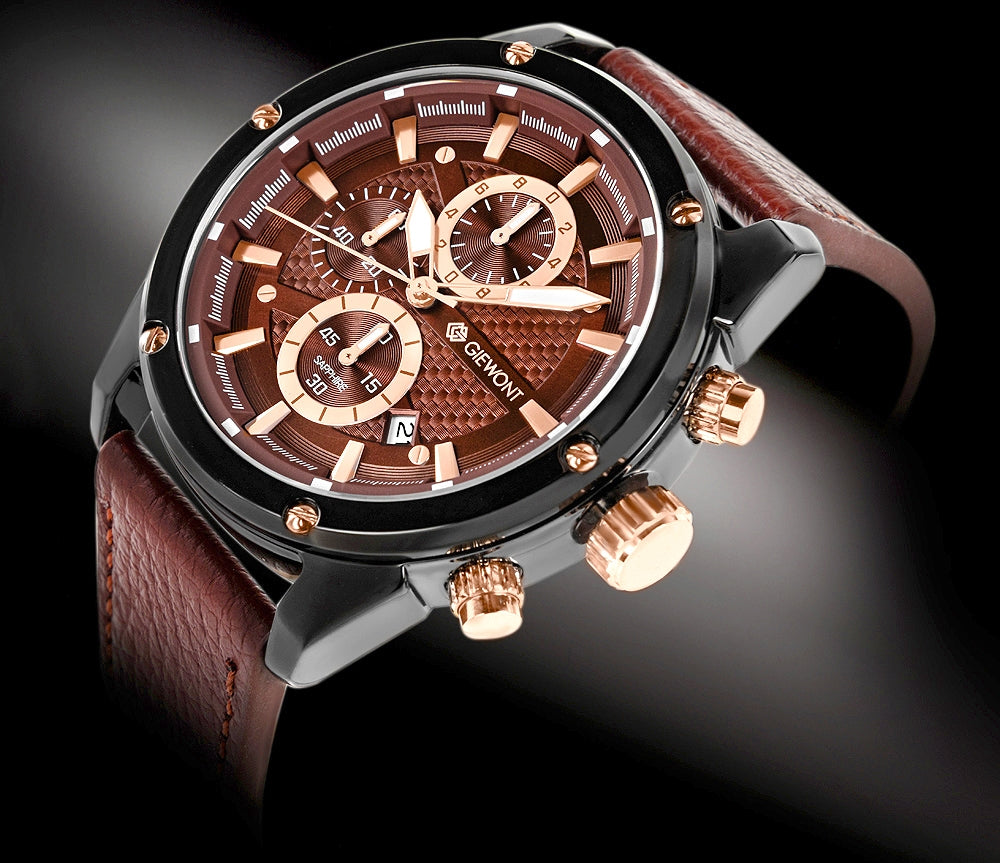 Zegarek Męski Giewont Chronograph Sapphire Czarno Brązowy GW8810-A3