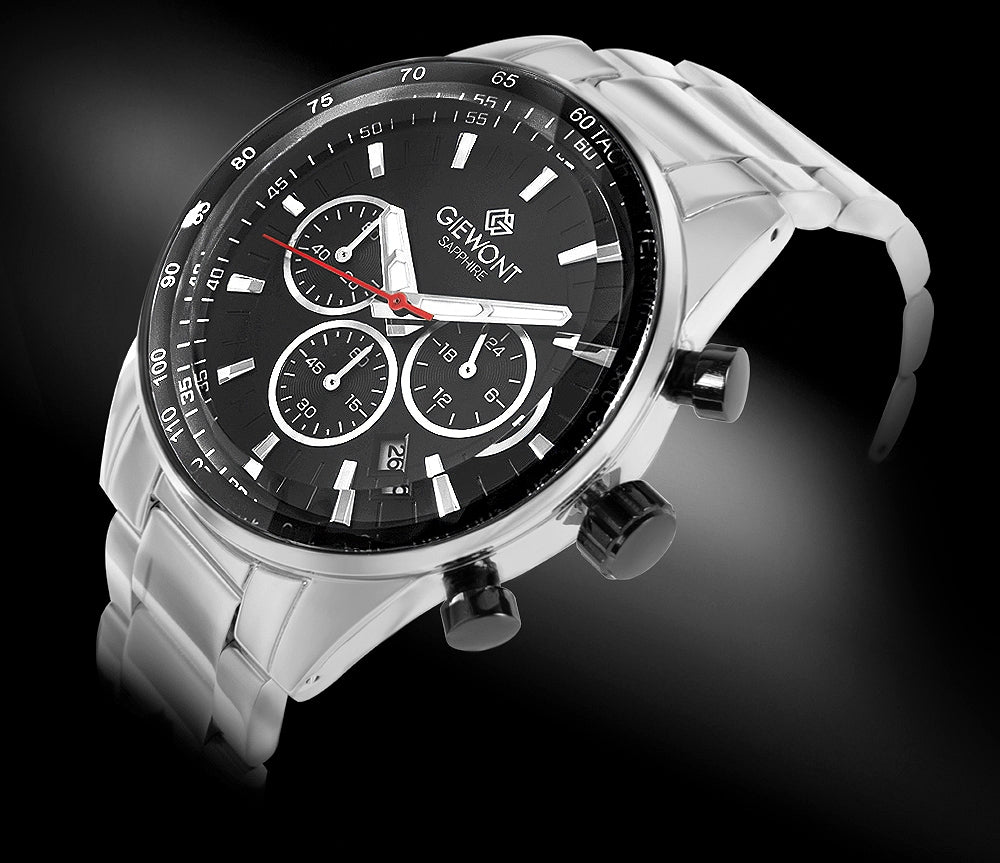 Zegarek Męski Giewont Chronograph Sapphire Srebrno Czarny GW9140-B1