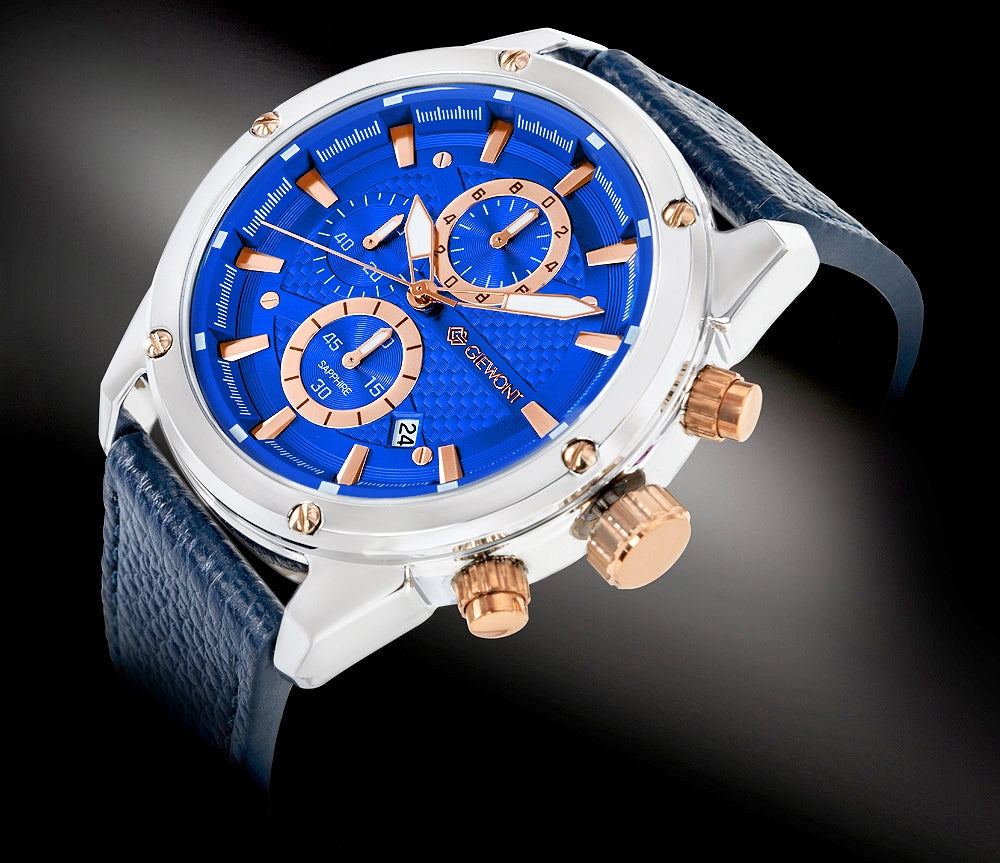 Zegarek Męski Giewont Chronograph Sapphire Srebrno Niebieski GW8810-A2