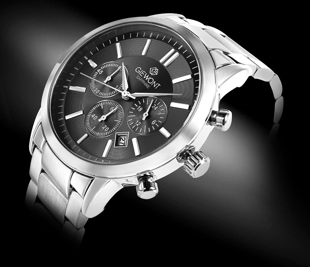 Zegarek Męski Giewont Chronograph Sapphire Srebrno Czarny GW8510-B1