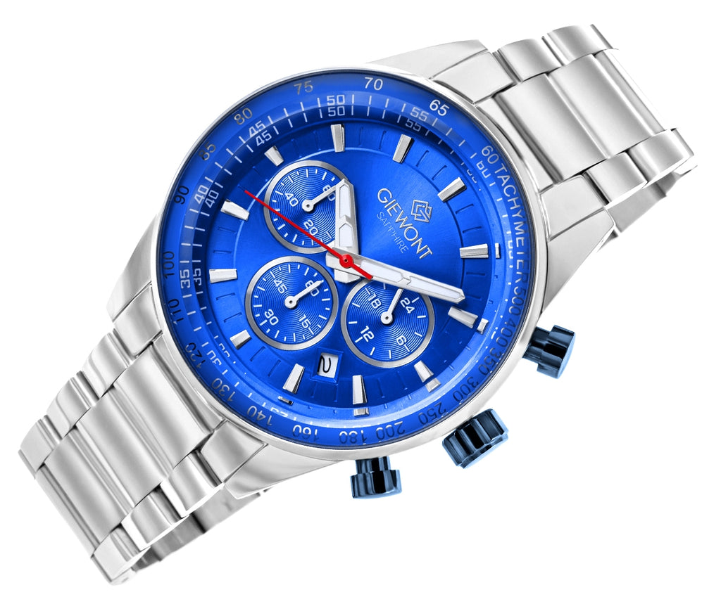 Zegarek Męski Giewont Chronograph Sapphire Srebrno Niebieski GW9140-B3