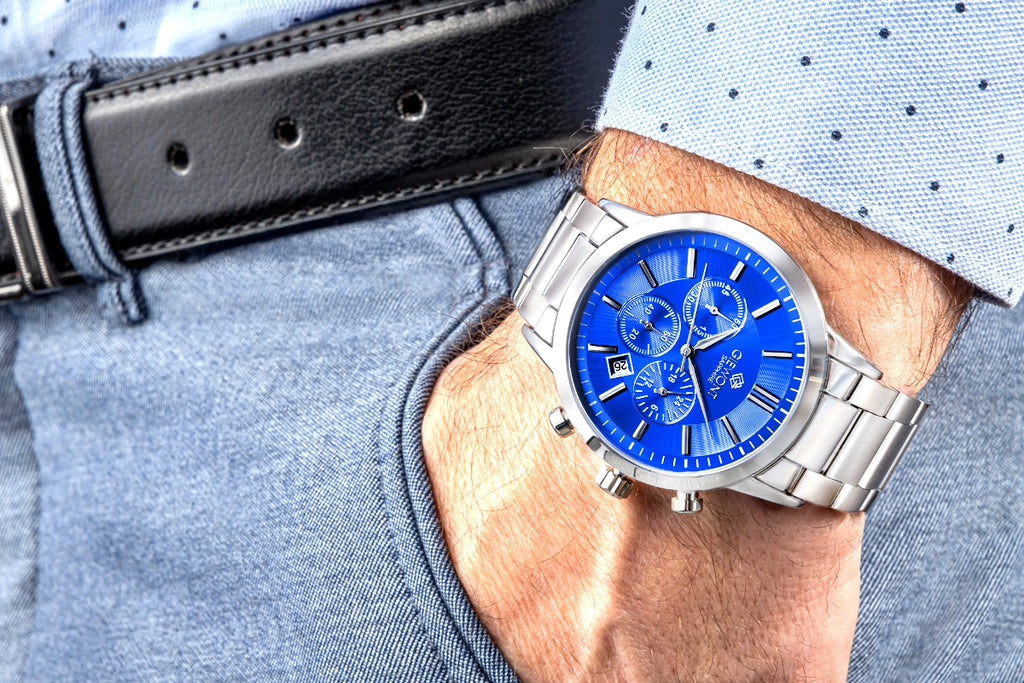 Zegarek Męski Giewont Chronograph Sapphire Srebrno Niebieski GW8510-B3
