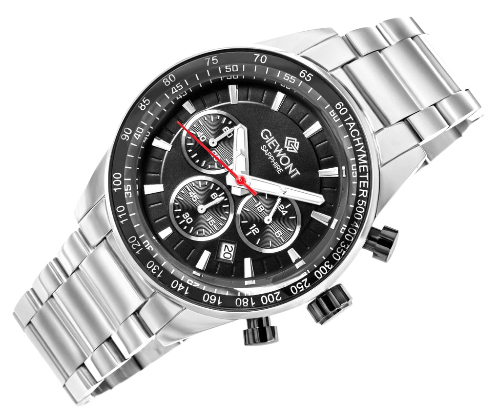 Zegarek Męski Giewont Chronograph Sapphire Srebrno Czarny GW9140-B1