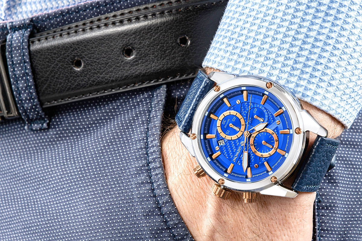Zegarek Męski Giewont Chronograph Sapphire Srebrno Niebieski GW8810-A2