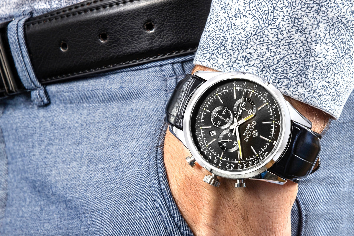Zegarek Męski Giewont Chronograph Sapphire Srebrno Czarny GW7650-A2