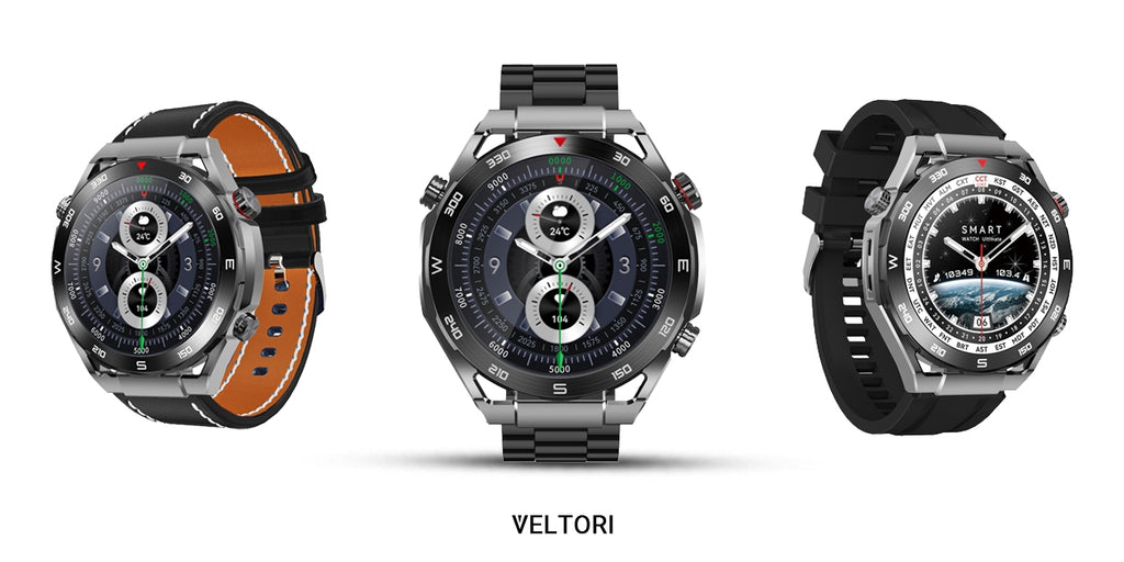 Smartwatch VELTORI VT100-1 + Czarny Pasek Silikonowy + Czarny Eko Skóra