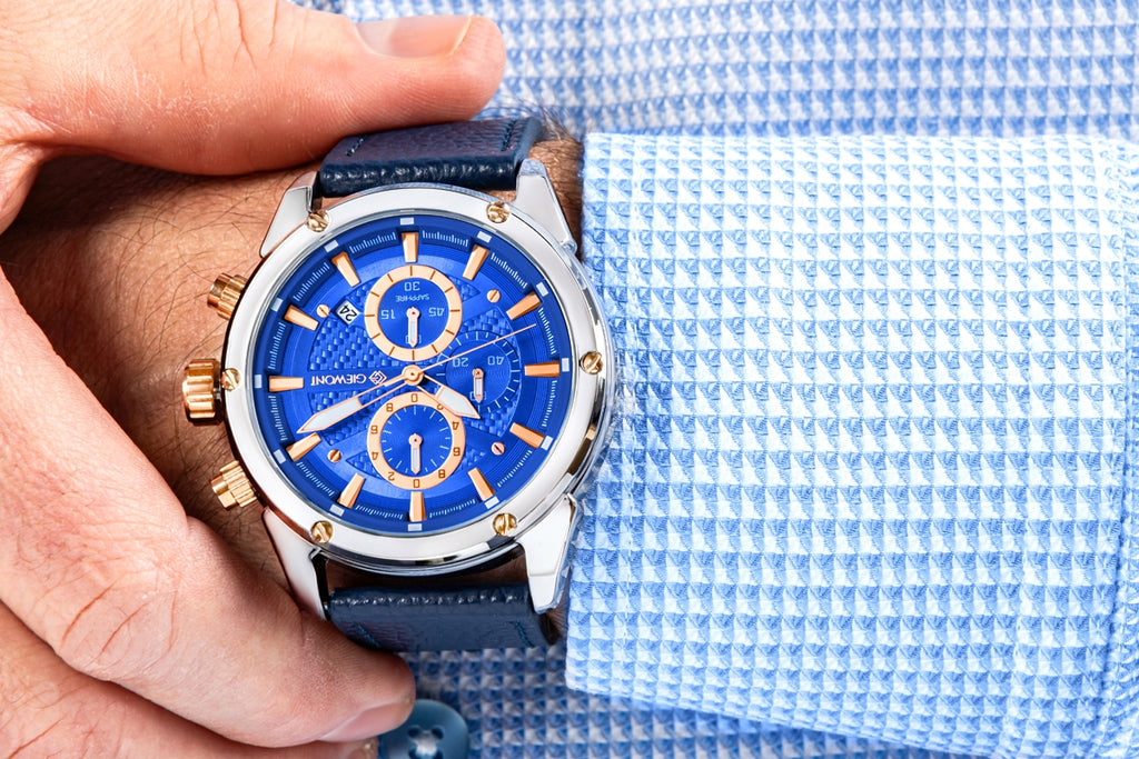 Zegarek Męski Giewont Chronograph Sapphire Srebrno Niebieski GW8810-A2