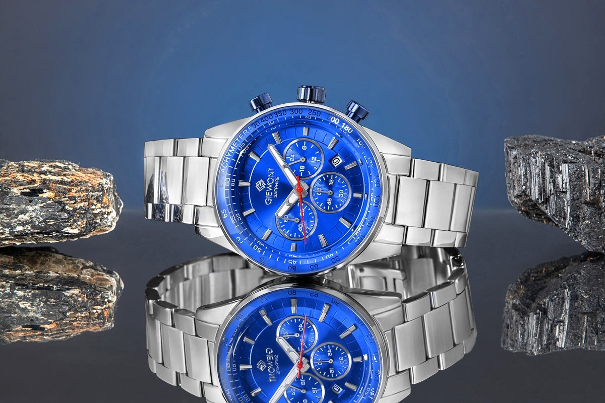 Zegarek Męski Giewont Chronograph Sapphire Srebrno Niebieski GW9140-B3