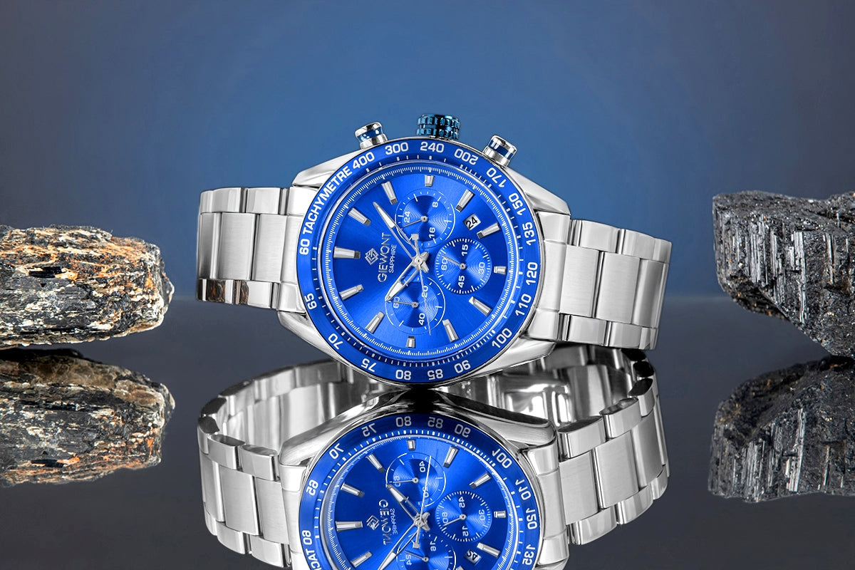 Zegarek Męski Giewont Chronograph Sapphire Srebrno Niebieski GW9580-B3