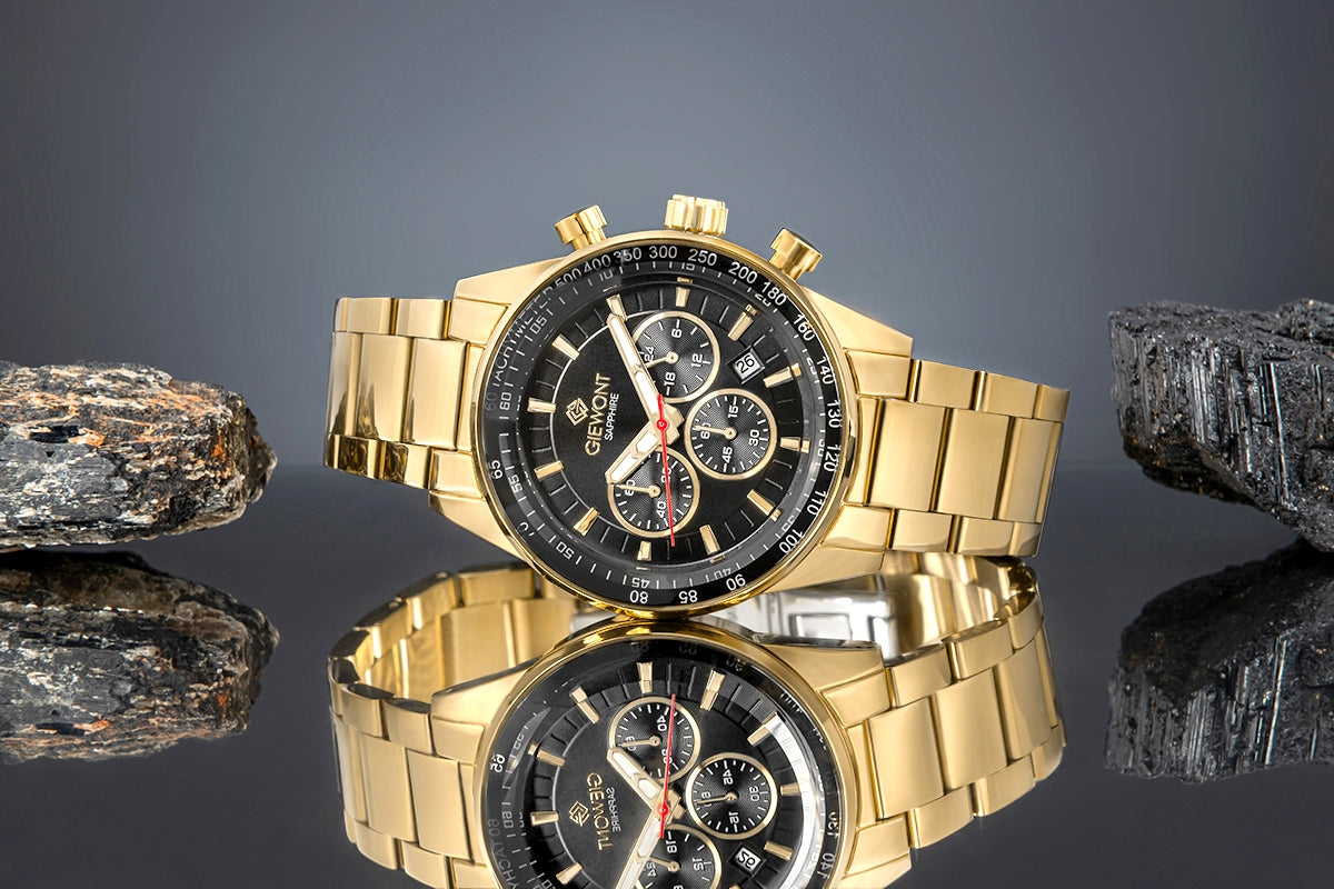 Zegarek Męski Giewont Chronograph Sapphire Złoto Czarny GW9140-B4