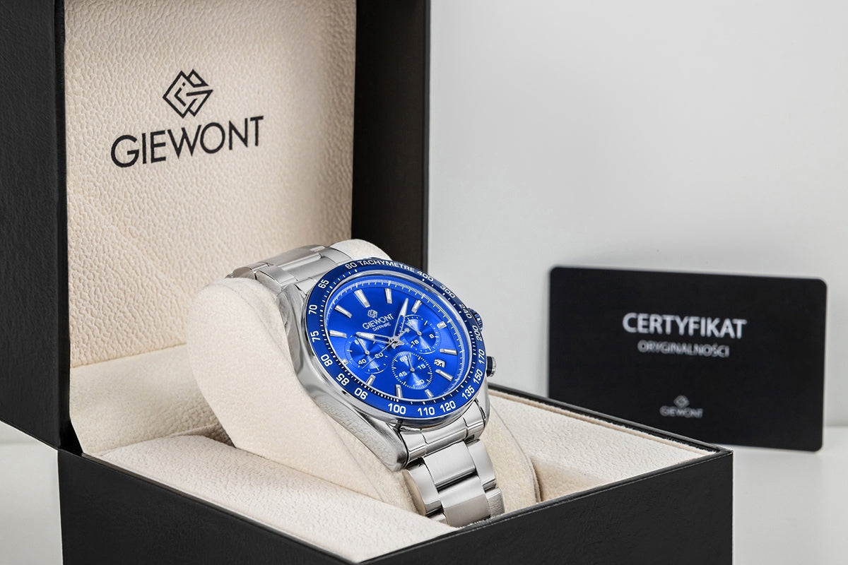Zegarek Męski Giewont Chronograph Sapphire Srebrno Niebieski GW9580-B3