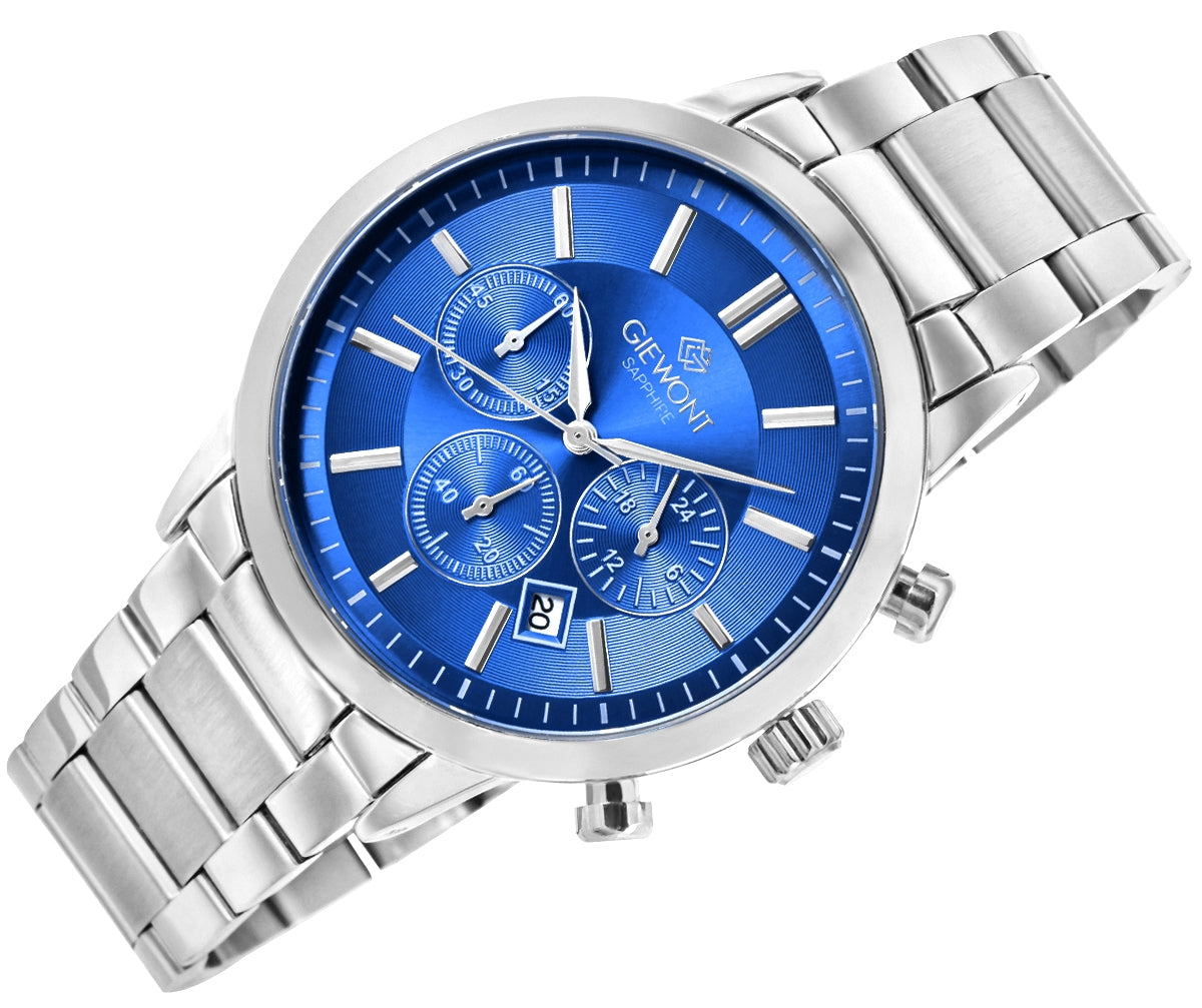 Zegarek Męski Giewont Chronograph Sapphire Srebrno Niebieski GW8510-B3