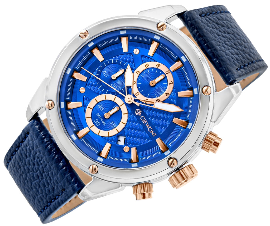 Zegarek Męski Giewont Chronograph Sapphire Srebrno Niebieski GW8810-A2