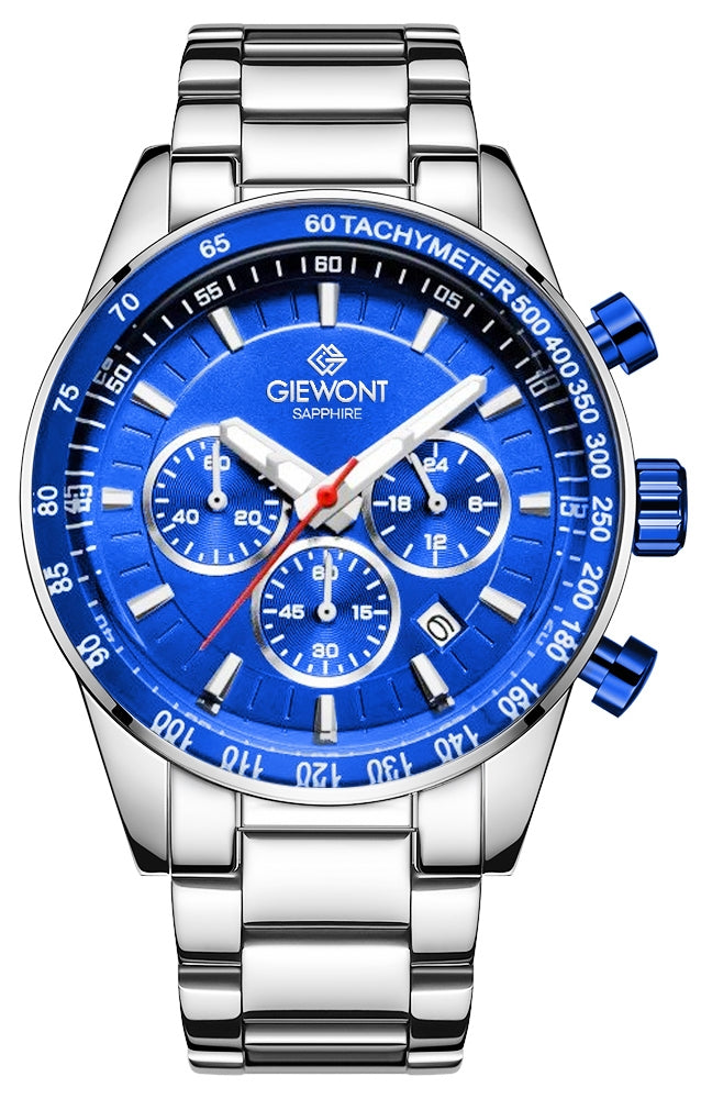Zegarek Męski Giewont Chronograph Sapphire Srebrno Niebieski GW9140-B3