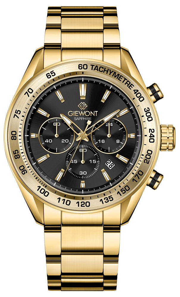 Zegarek Męski Giewont Chronograph Sapphire Złoto Czarny GW9580-B4