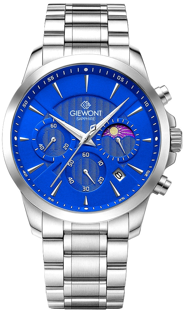 Zegarek Męski Giewont Chronograph Sapphire Srebrno Niebieski GW9460-B3
