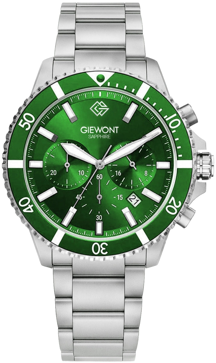Zegarek Męski Giewont Chronograph Sapphire Srebrno Zielony GW3970-B8