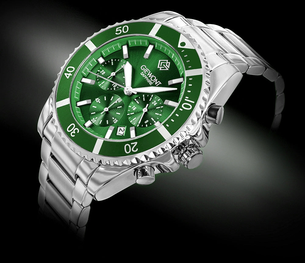 Zegarek Męski Giewont Chronograph Sapphire Srebrno Zielony GW3970-B8