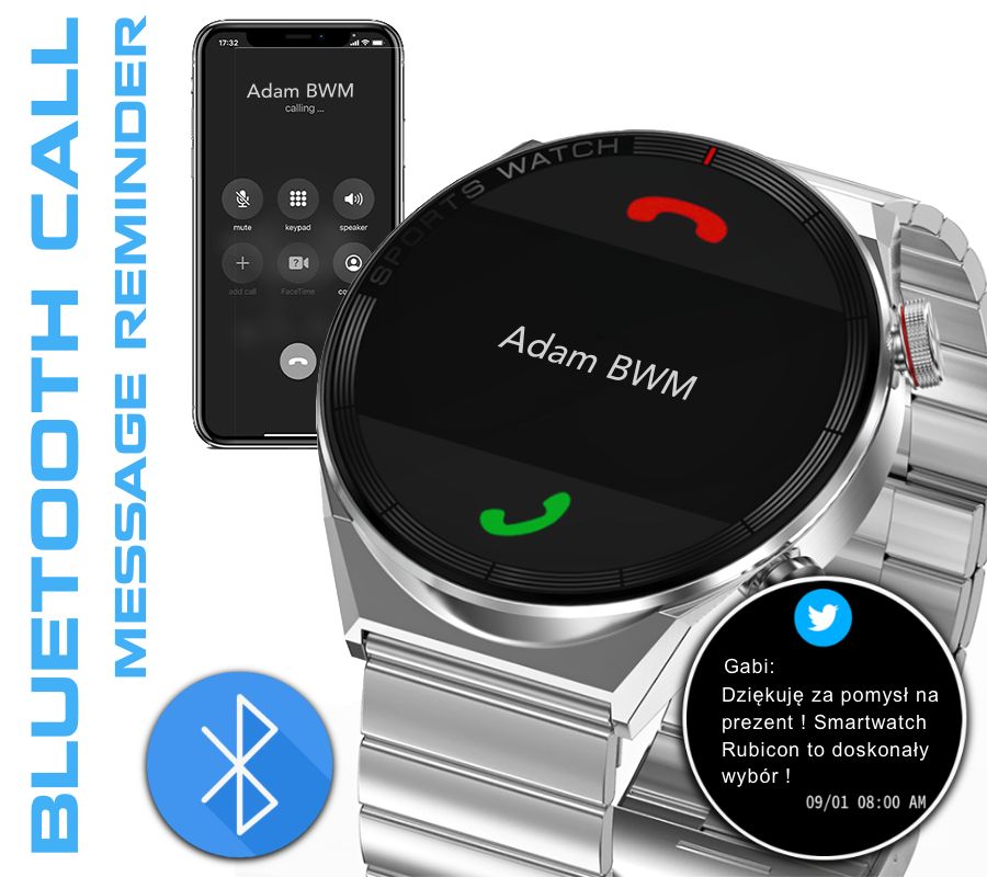 Smartwatch Rubicon RNCE99 Black Metal + Silicon SMARUB194