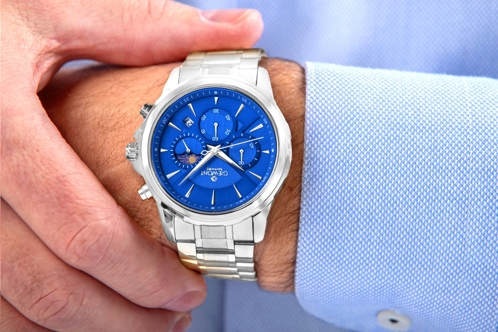 Zegarek Męski Giewont Chronograph Sapphire Srebrno Niebieski GW9460-B3
