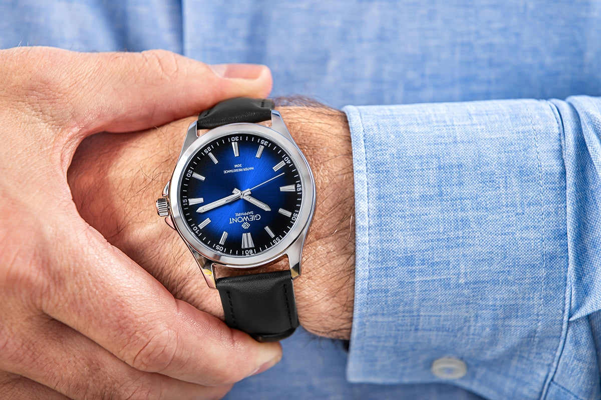 Zegarek Męski Giewont Elegance Sapphire Czarno Niebieski GW5160-A3