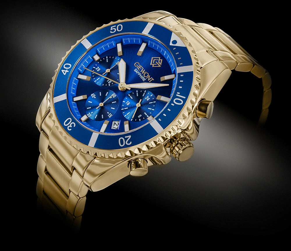 Zegarek Męski Giewont Chronograph Sapphire Złoto Niebieski GW3970-B6