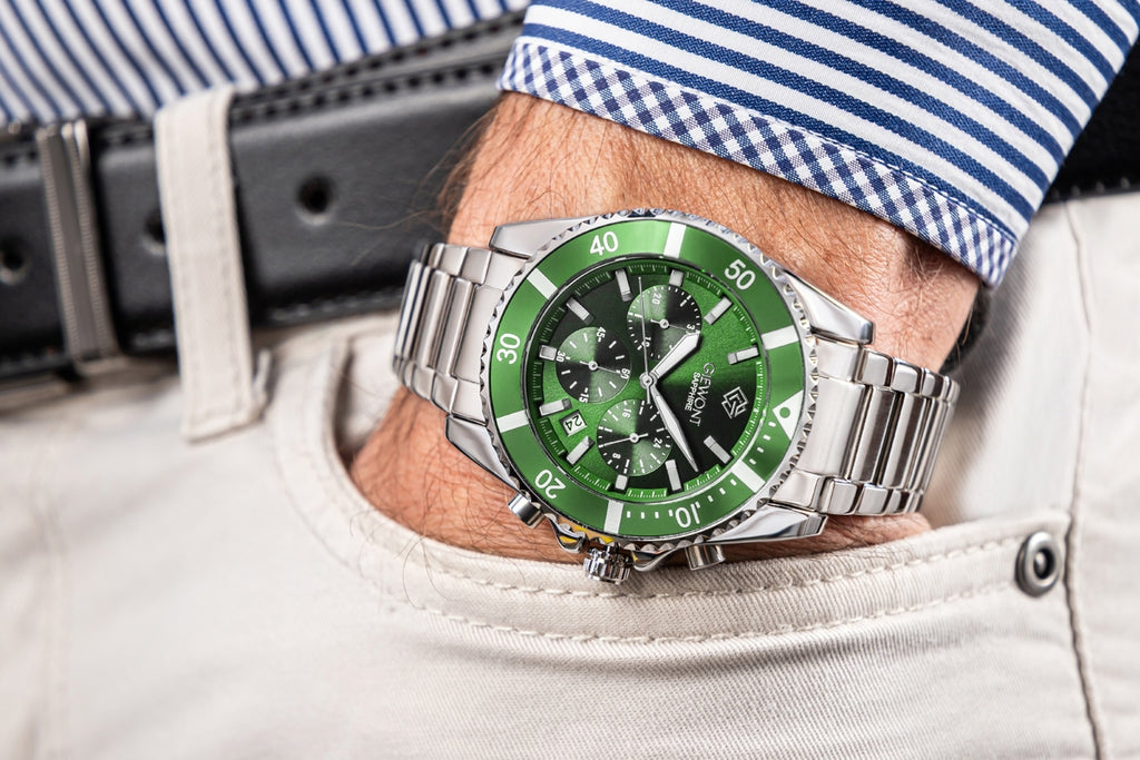 Zegarek Męski Giewont Chronograph Sapphire Srebrno Zielony GW3970-B8