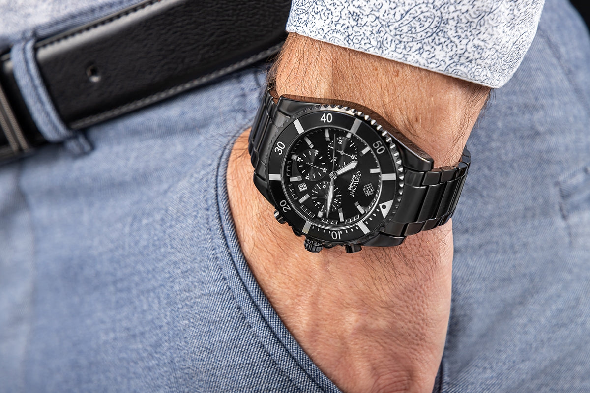 Zegarek Męski Giewont Chronograph Sapphire Czarny GW3970-B4