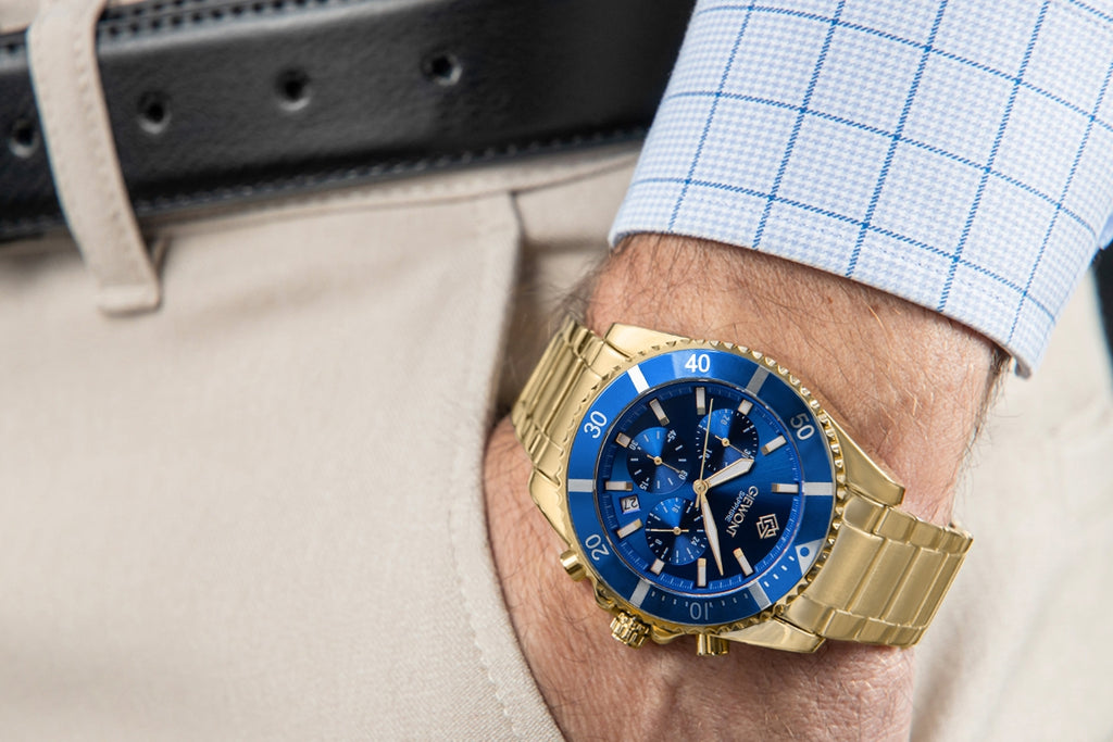 Zegarek Męski Giewont Chronograph Sapphire Złoto Niebieski GW3970-B6