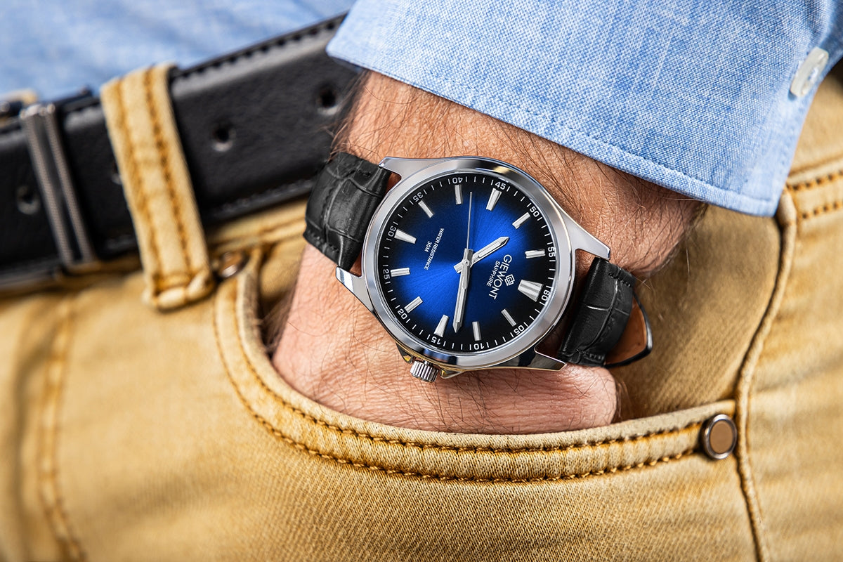 Zegarek Męski Giewont Elegance Sapphire Czarno Niebieski GW5160-A6