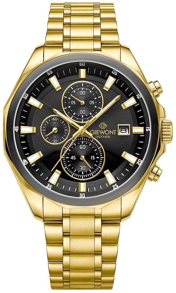 Zegarek Męski Giewont Chronograph Sapphire Złoto Czarny GW7290-B4