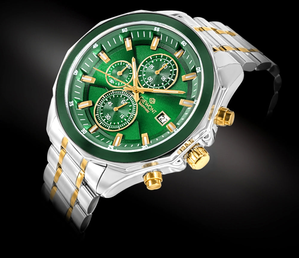 Zegarek Męski Giewont Chronograph Sapphire Srebrno Zielony GW7290-B7