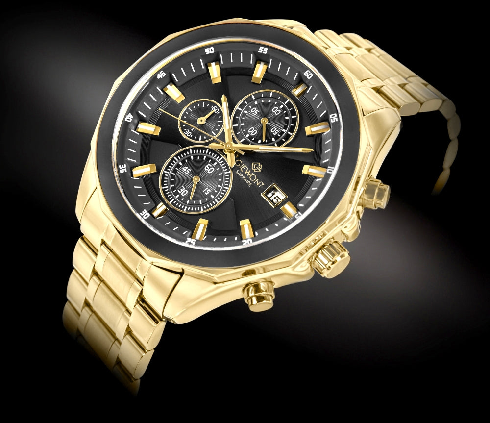 Zegarek Męski Giewont Chronograph Sapphire Złoto Czarny GW7290-B4