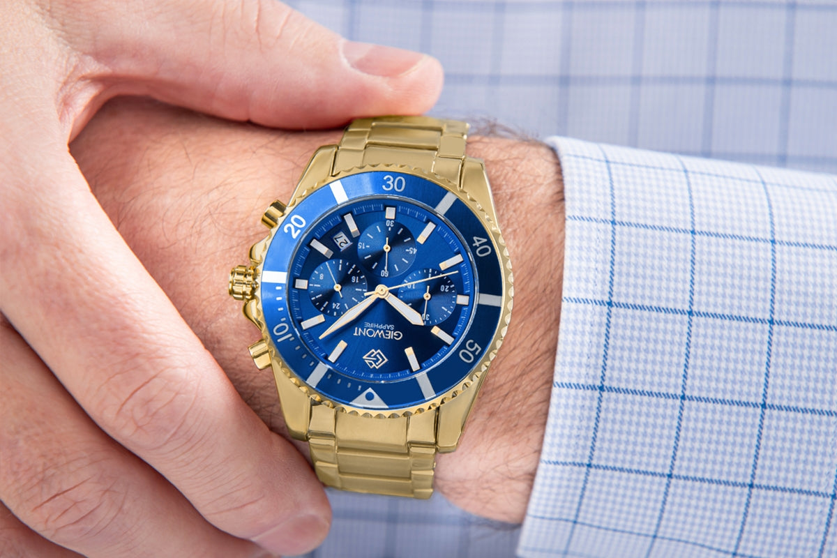 Zegarek Męski Giewont Chronograph Sapphire Złoto Niebieski GW3970-B6