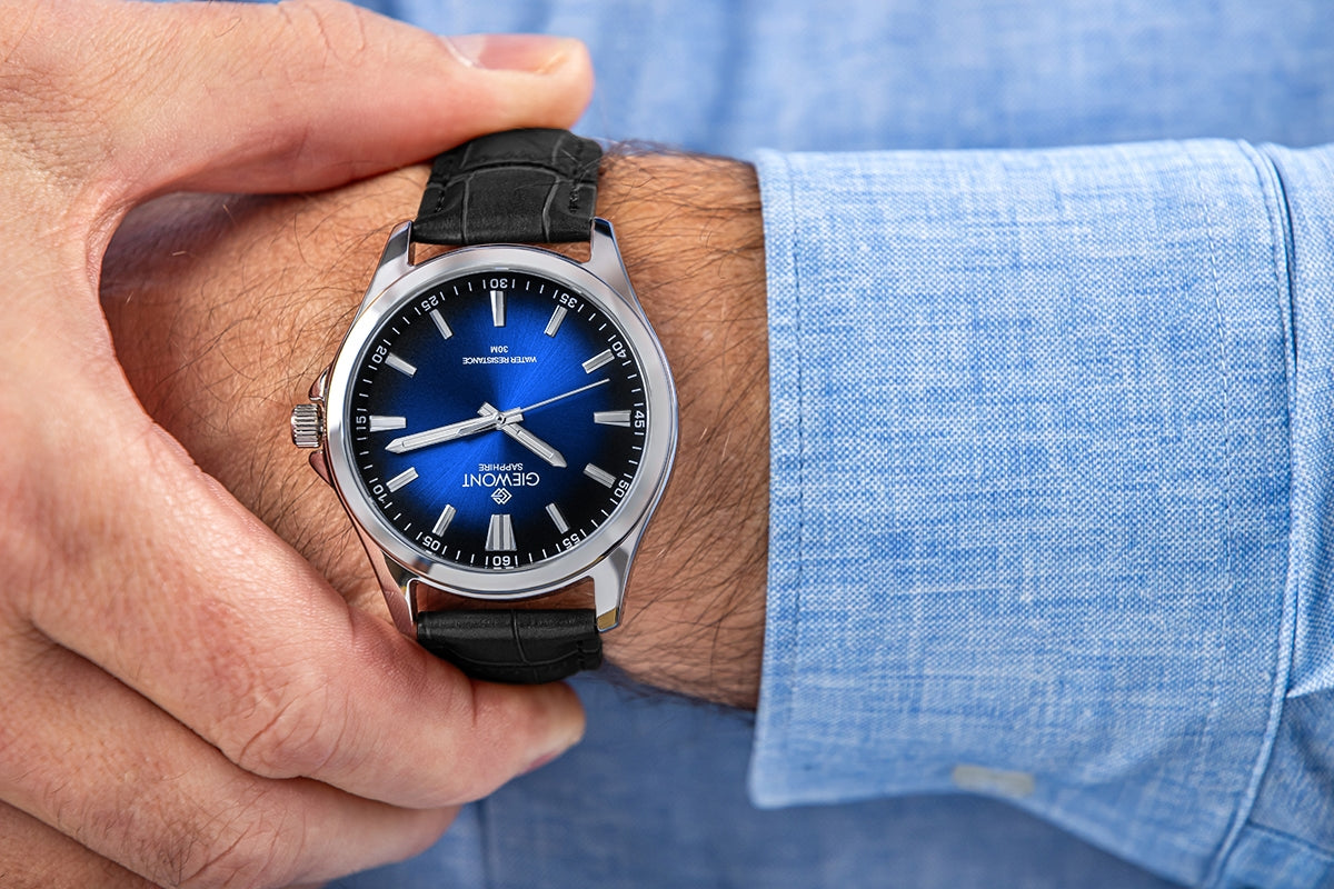 Zegarek Męski Giewont Elegance Sapphire Czarno Niebieski GW5160-A6