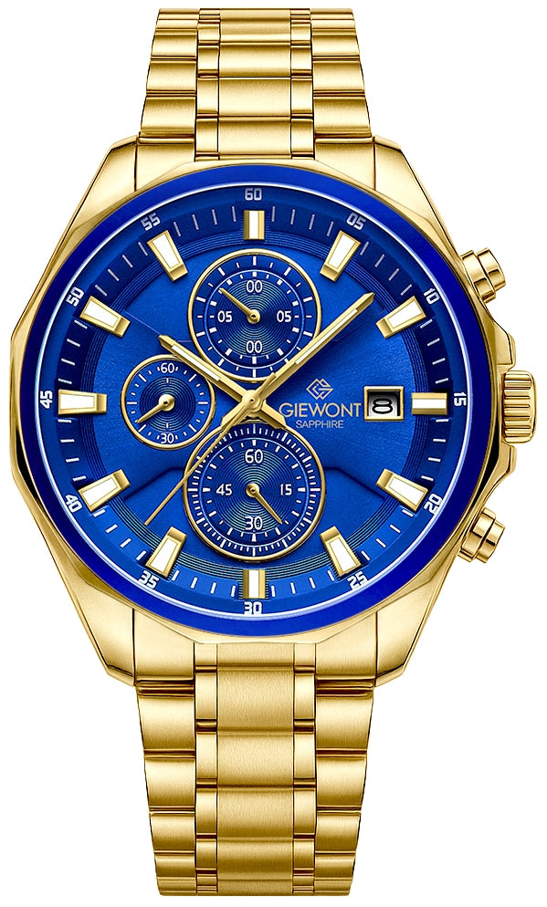 Zegarek Męski Giewont Chronograph Sapphire Złoto Niebieski GW7290-B6