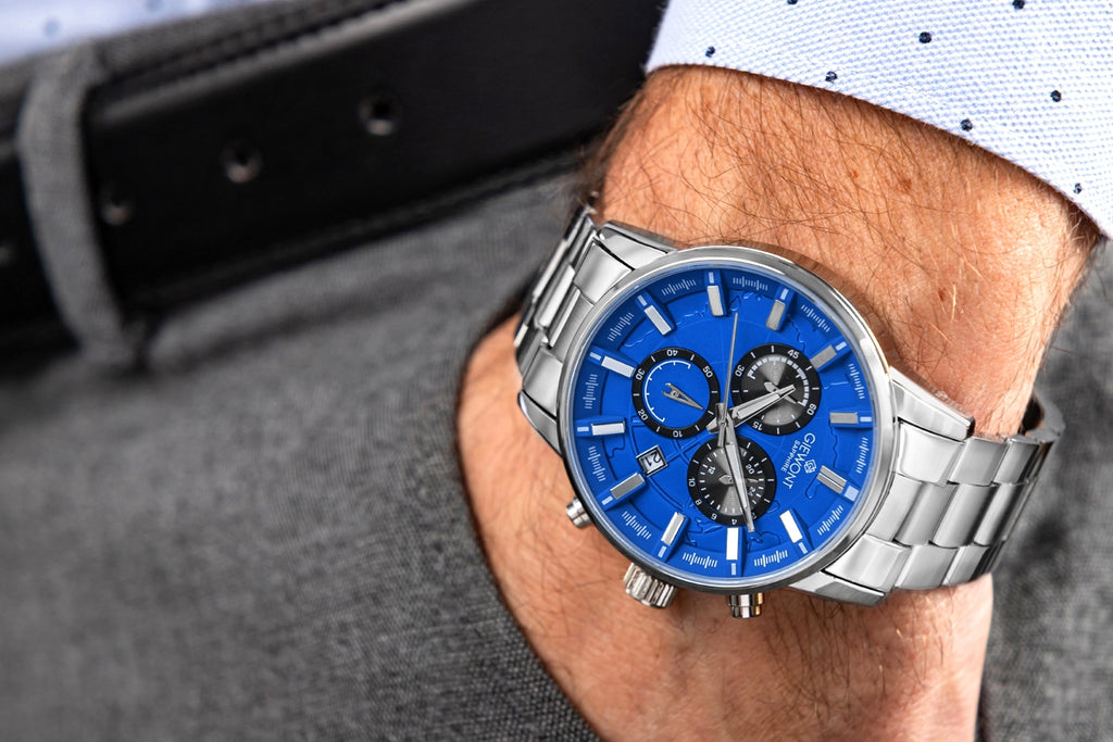 Zegarek Męski Giewont Chronograph Sapphire Srebrno Niebieski GW4580-B3