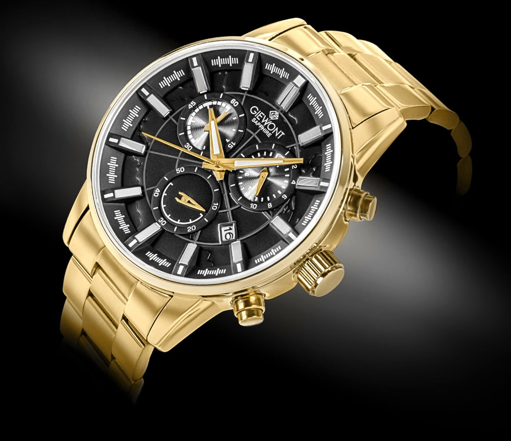 Zegarek Męski Giewont Chronograph Sapphire Złoto Czarny GW4580-B4