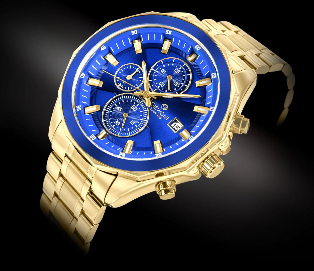 Zegarek Męski Giewont Chronograph Sapphire Złoto Niebieski GW7290-B6