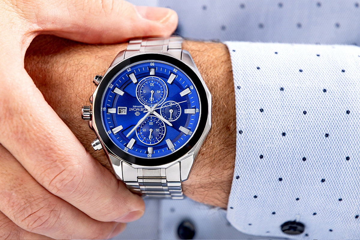 Zegarek Męski Giewont Chronograph Sapphire Srebrno Niebieski GW7290-B3