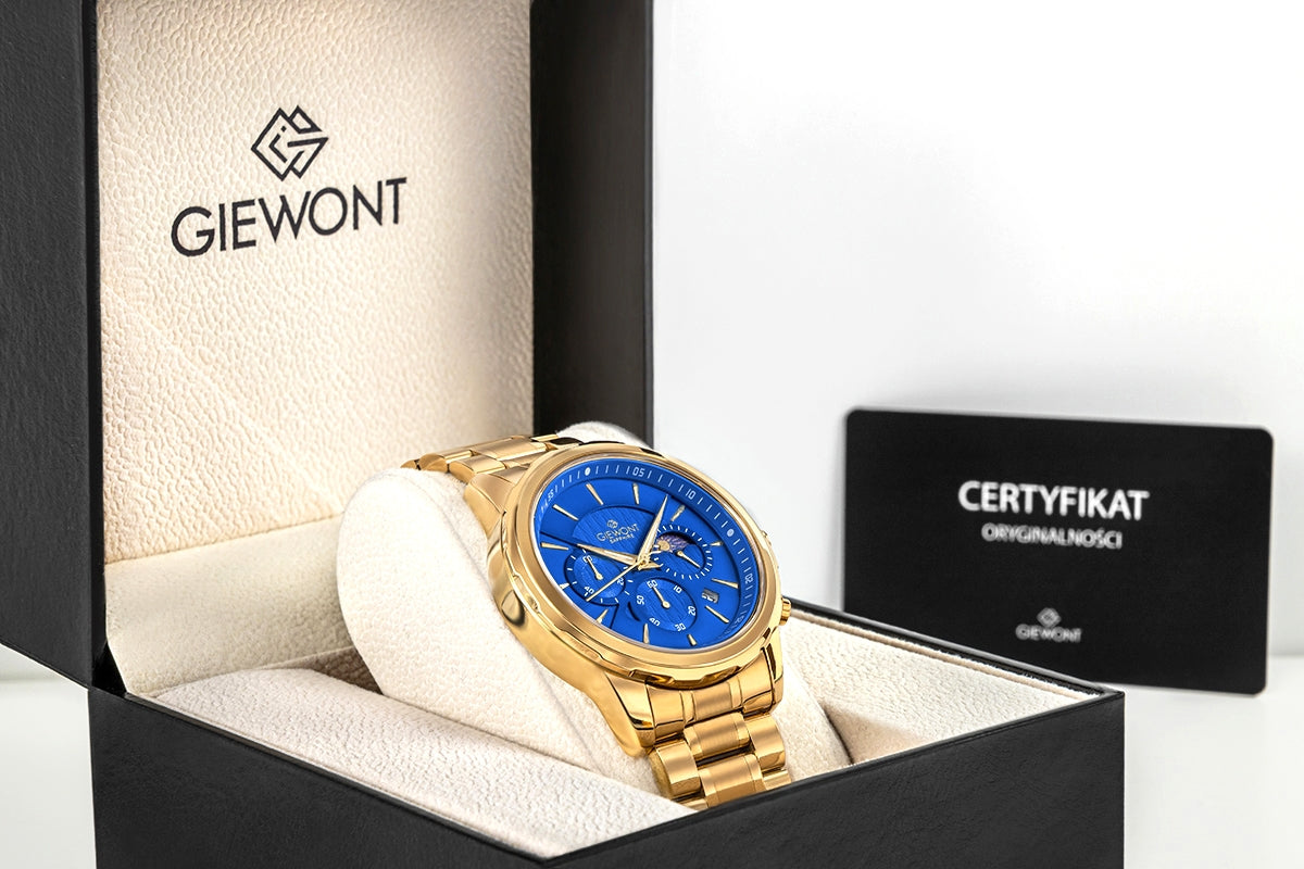 Zegarek Męski Giewont Chronograph Sapphire Złoto Niebieski GW9460-B5