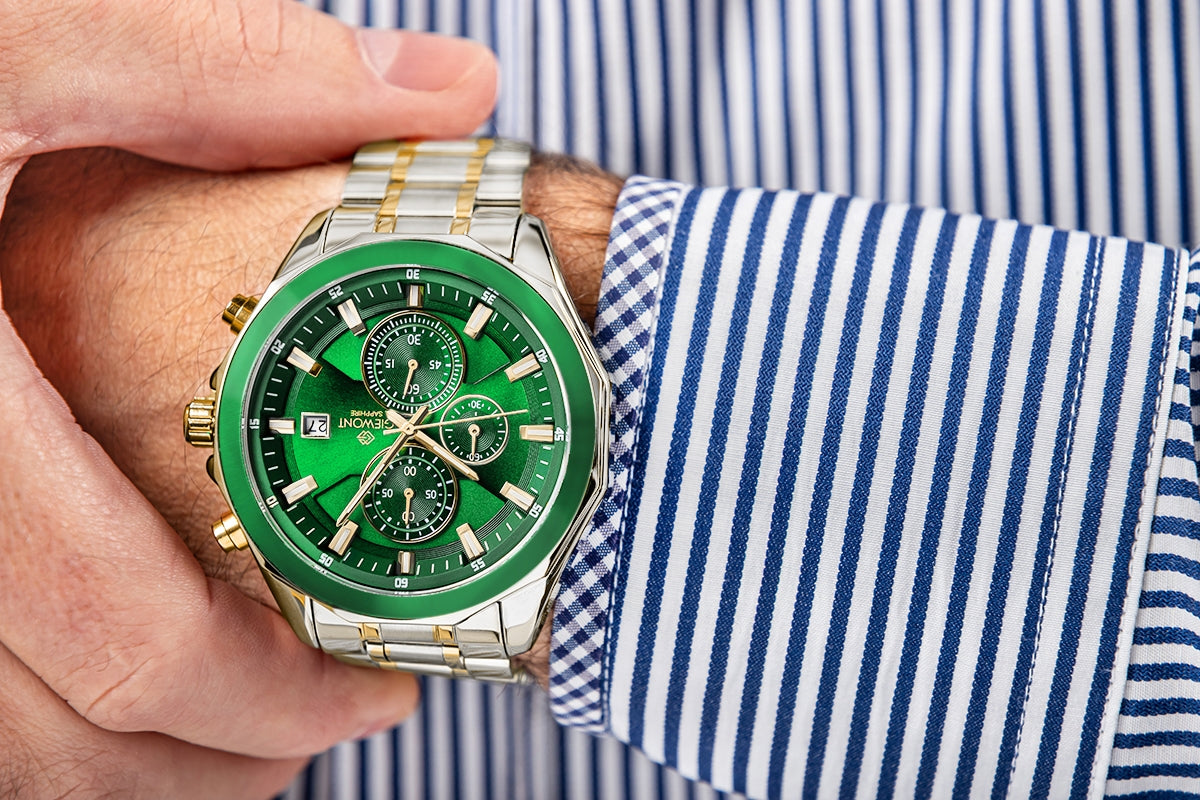 Zegarek Męski Giewont Chronograph Sapphire Srebrno Zielony GW7290-B7