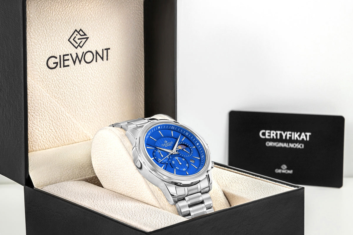 Zegarek Męski Giewont Chronograph Sapphire Srebrno Niebieski GW9460-B3