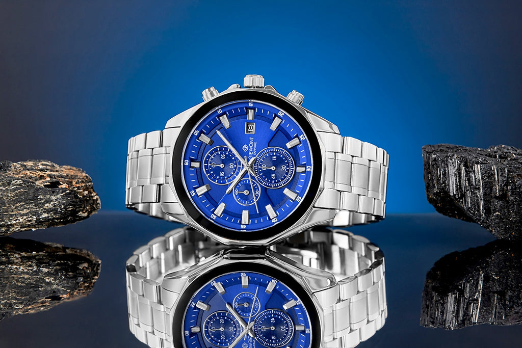 Zegarek Męski Giewont Chronograph Sapphire Srebrno Niebieski GW7290-B3