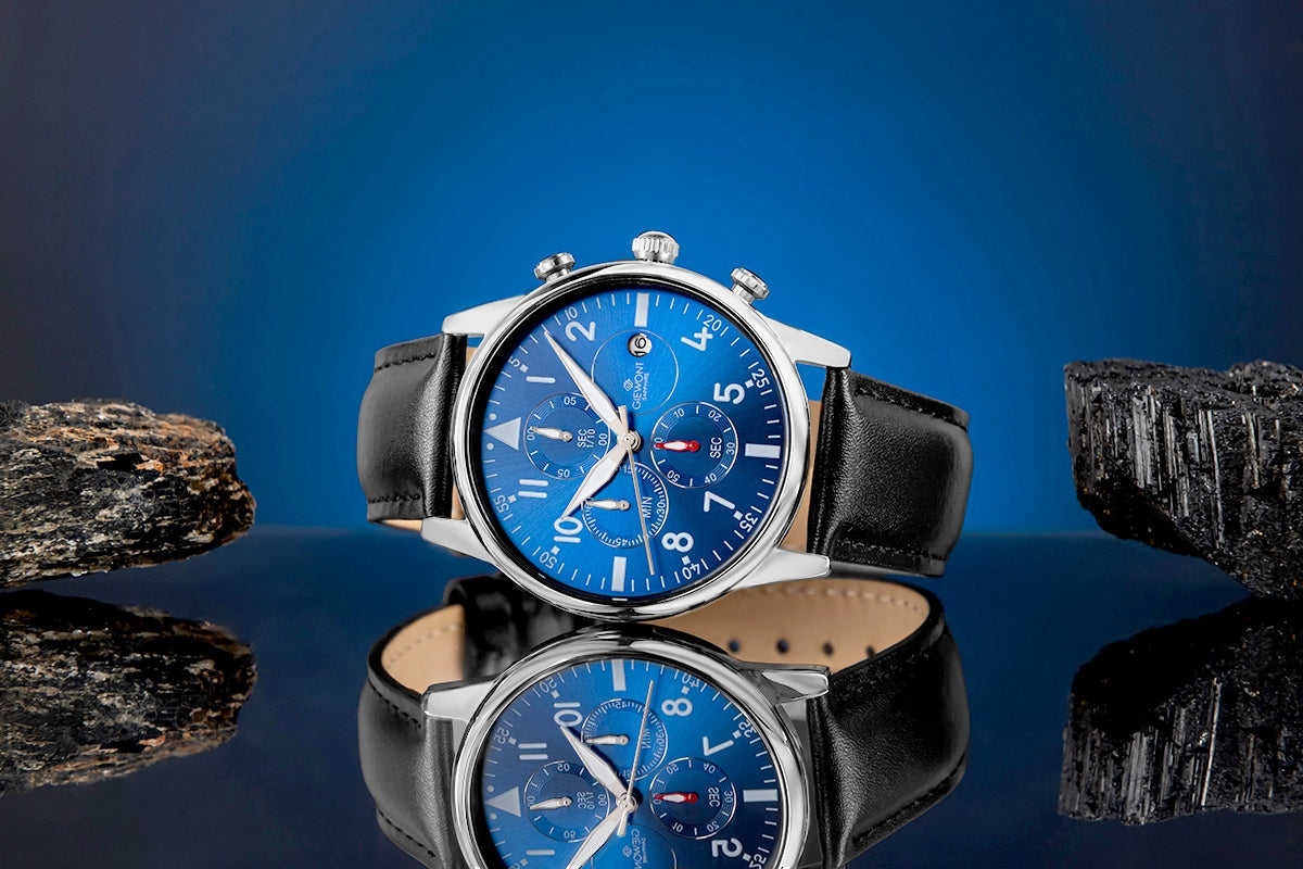 Zegarek Męski Giewont Chronograph Sapphire Czarno Niebieski GW5630-A3