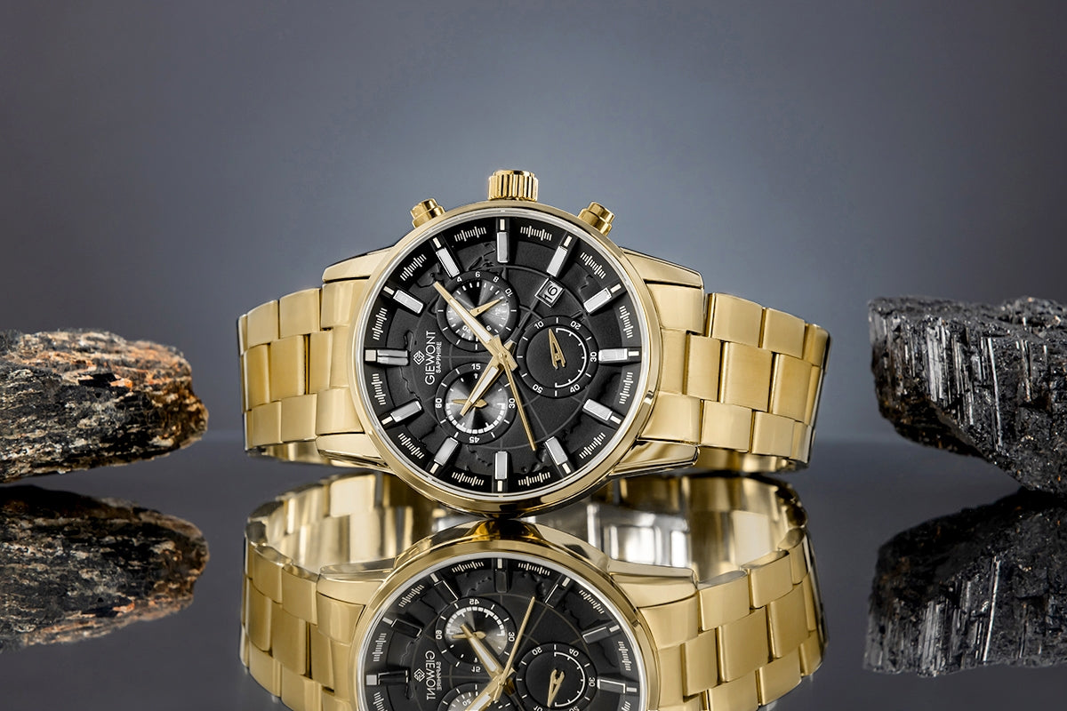 Zegarek Męski Giewont Chronograph Sapphire Złoto Czarny GW4580-B4