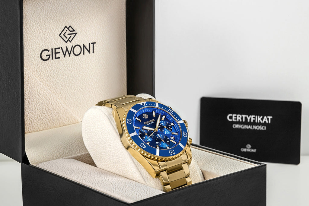 Zegarek Męski Giewont Chronograph Sapphire Złoto Niebieski GW3970-B6